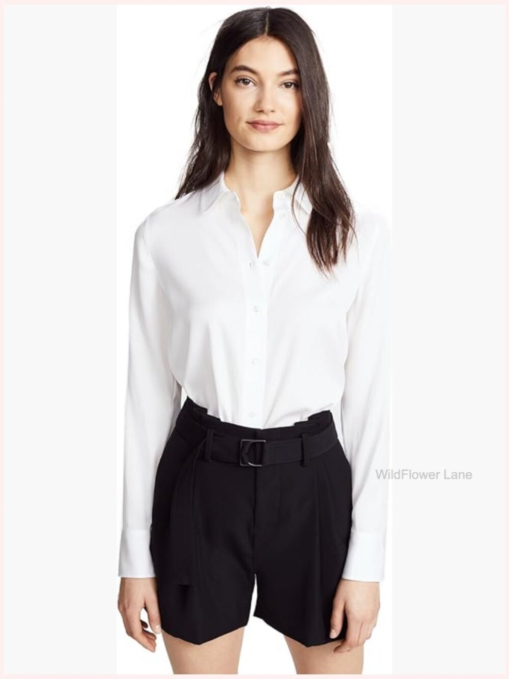 Slim Fit Silk Crepe de Chine Button Down Blouse Tops